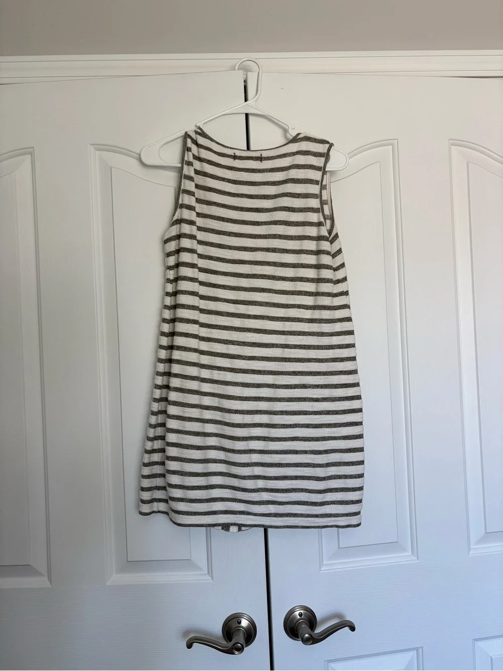 Striped Sleeveless Knit Dress - White & Gray